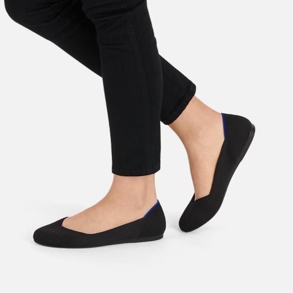 ROTHY’S The Flat Black w Blue Trim Soft Flexible Round Toe Slip On Flat Sz 8.5 - Picture 4 of 15